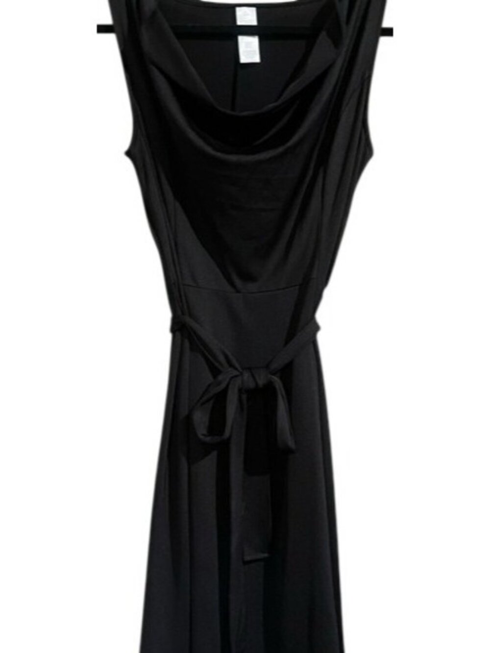 Women's Black Sleeveless Flattering Cowl Neck Midi Dress Self Tie Belt Size M - Picture 7 of 16